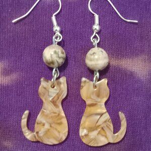 Handmade Rhodonite Kitty Cat Earrings